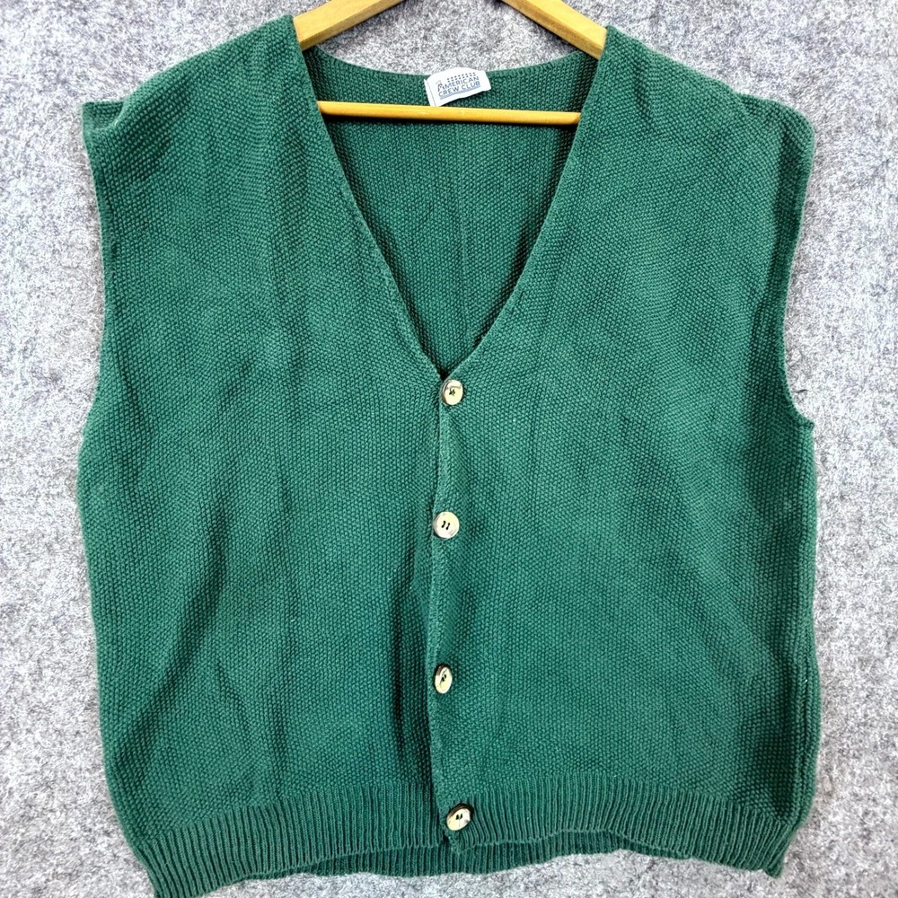 Vintage American Crew Club Cardigan Vest Sweater Men Green Grandpa Preppy Retro
